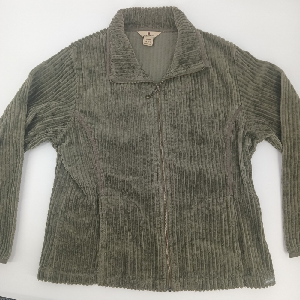 Woolrich Womens L Petite Light Olive Green corduroy Full Zip Jacket 2291 Cotton